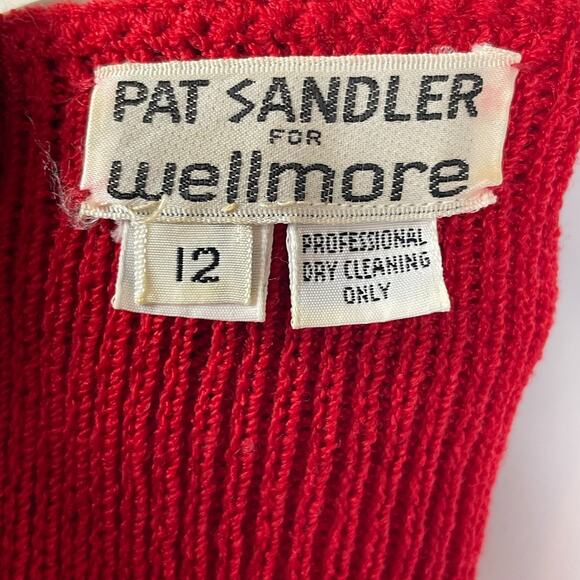 Pat Sandler for Wellmore Dress 12 Red Sweater Sequin Neck Cinch Waist Elegant - Picture 6 of 7